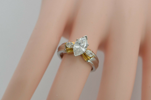 Platinum and Yellow Gold Marquise Diamond Engagement Ring , Size 6.5