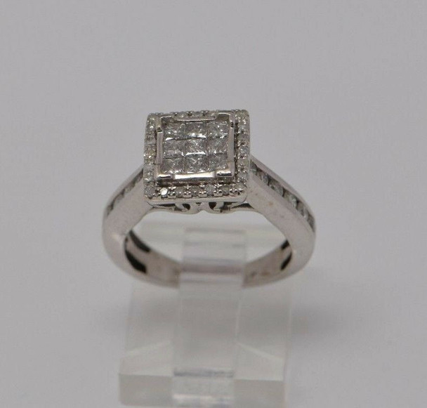 10K White Gold Engagement Ring with Square Halo Top 1ct. tw., Size 5