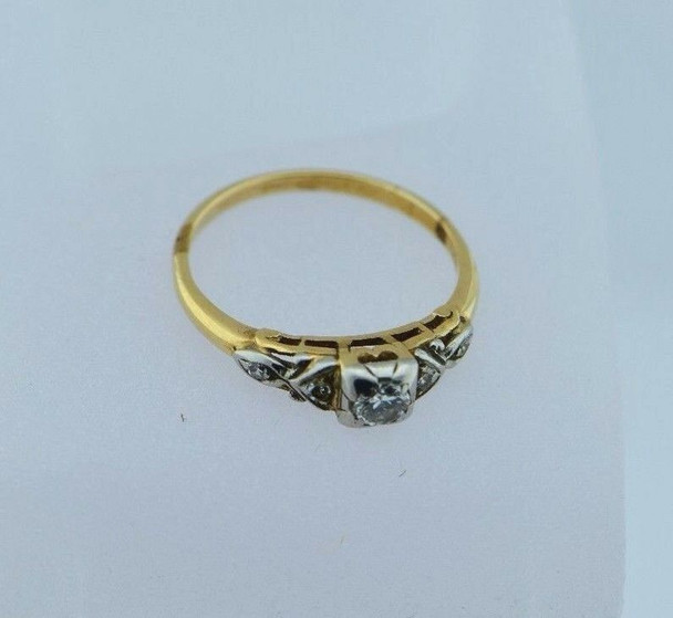 14K Yellow Gold Diamond Engagement Ring Circa 1930, size 6.75