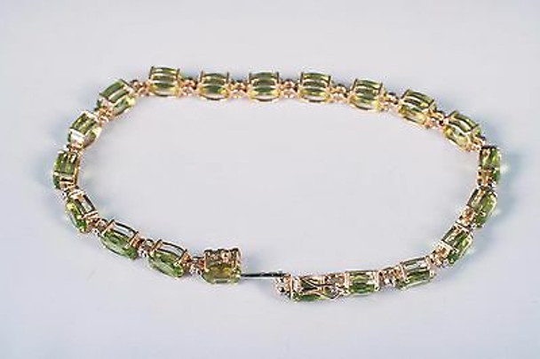 14K Yellow Gold and Peridot and Diamond Chip Bracelet, 7.5"