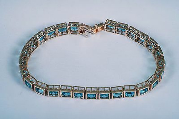 10K Yellow Gold Blue Topaz app. 25 ct. tw. Square Stone Bracelet, 7" Long