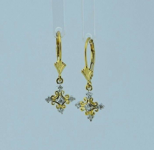14K Yellow Gold Cross Design Diamond Chip Earrings