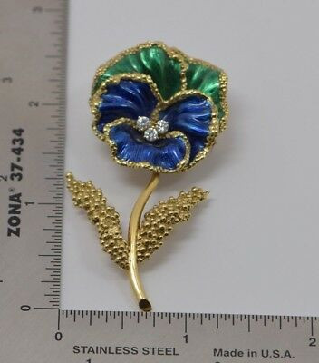 Antique Victorian 21k Yellow Gold Diamond & Enamel Floral Flower Brooch Pin  - A&V Pawn