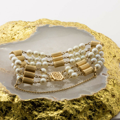 Vintage 14K Yellow Gold Cultured Pearl Bracelet Circa 1960
