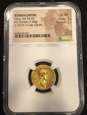 Nero, AD 54-68 Roman Empire AV Aureus rv EX SC in Oak Wreath