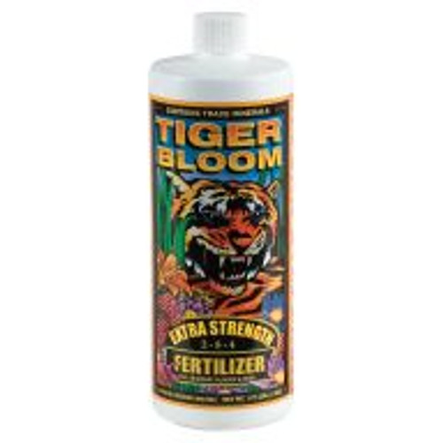 Fast-acting Tiger Bloom® Liquid Plant Food (2-8-4) is an ultra-potent, fast-acting, high-phosphorus fertilizer that also contains a good supply of nitrogen for growth and vigor. It is formulated with a low pH to maintain stability in storage and keep micronutrients available. When used as directed Tiger Bloom® encourages abundant fruit, flower, and multiple bud development. Use Tiger Bloom® at the first signs of flowering through harvest. Tiger Bloom® can be used for both hydroponic and soil applications. Fast-acting Tiger Bloom® Liquid Plant Food (2-8-4) is an ultra-potent, fast-acting, high-phosphorus fertilizer that also contains a good supply of nitrogen for growth and vigor. It is formulated with a low pH to maintain stability in storage and keep micronutrients available. When used as directed Tiger Bloom® encourages abundant fruit, flower, and multiple bud development. Use Tiger Bloom® at the first signs of flowering through harvest. Tiger Bloom® can be used for both hydroponic and soil applications.