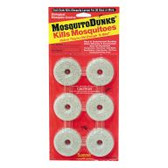 Six Mosquito Dunks to a package are enough to keep the garden and yard mosquito free for months. Each dunk releases an effective larvicide (Bt Israiliensis) into standing water for up to 30 days, treating up to 100 sq ft of surface water regardless of depth. Mosquito Dunks kill mosquitoes before they get old enough to bite and are used to treat stagnant water in birdbaths, flowerpots, rain barrels, gutters, and unused swimming pools and hot tubs. Disks can easily be broken into smaller pieces or anchored to avoid being washed away.