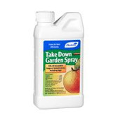 Take Down Garden Spray combines natural pyrethrin with the residual activity of horticultural canola oil. Gardeners can use it on vegetables, fruit trees, houseplants, and ornamentals to control aphids, beetles, mealy bugs and caterpillars. It kills all stages of insects, including eggs.&nbsp;Take Down&nbsp;does not remain in the environment for long periods of time but it is&nbsp;toxic to fish and domestic animals.