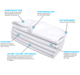 8 x 8 Ultra Fluffy Microfiber Facial Cloth with Satin Border - WHITE