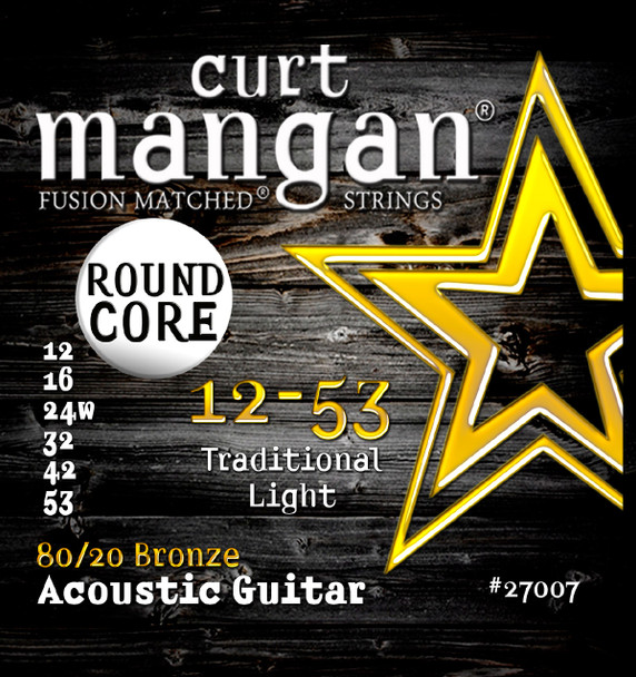 12-53 80/20 Bronze Round Core Acoustic Guitar String SIX PACK