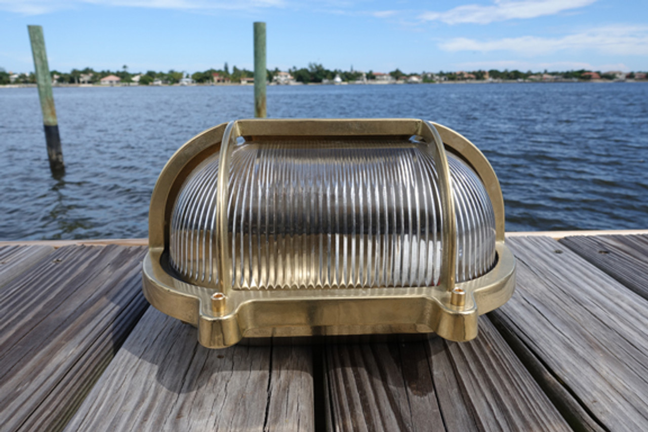 brass hooded nautical marine light