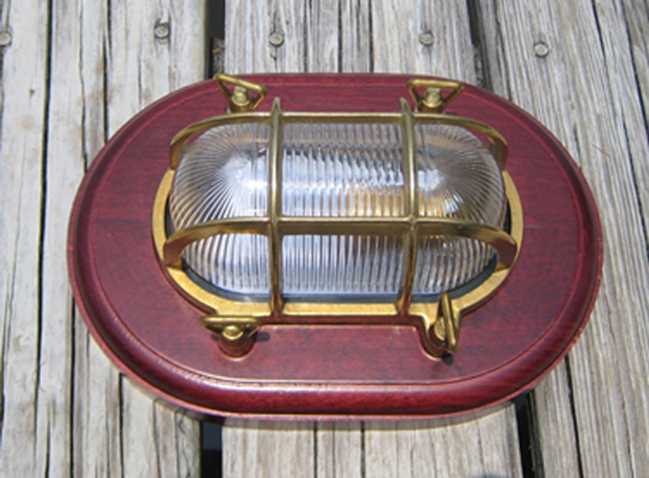 oval nautical clam shell light with wooden trim ring