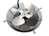 Side view of axial fan, motor and protective cage
