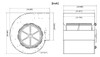Diagram of blower's dimensions, line art