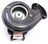 View of blower's impeller wheel and air discharge, mounting flange