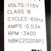 Motor ID sticker, electrical specifications