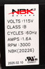 Motor ID sticker, electrical specifications
