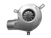 Top view of impeller wheel and air discharge, mounting feet