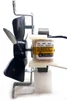 Side view of ball bearing motor, fan blade, motor label and electrical specification.