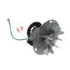 Side view of blower motor with 9 petal impeller wheel, wiring harness
