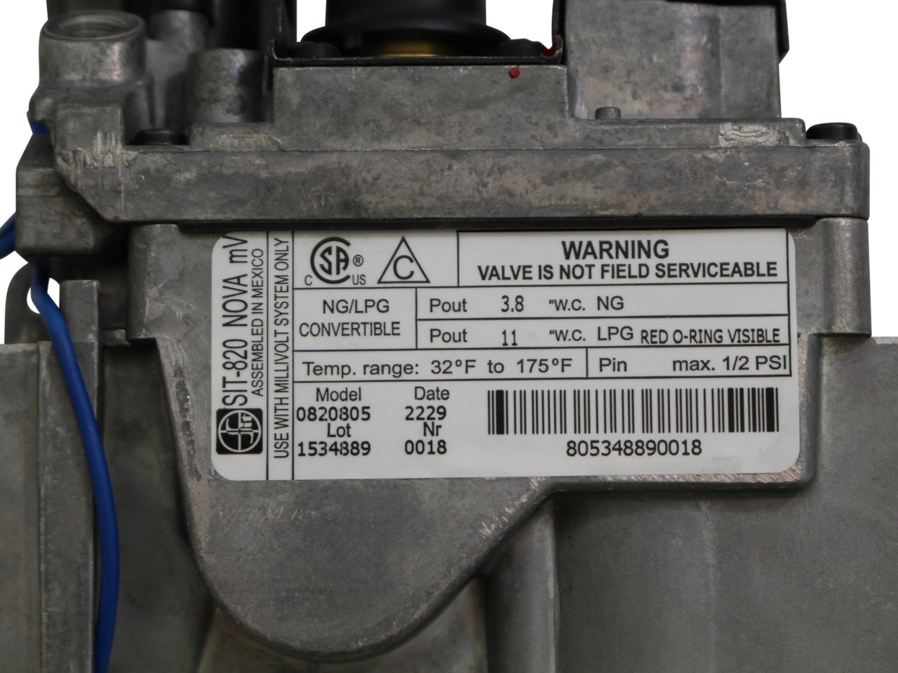 SIT 0820805 Convertible Gas Valve for Regency Energy Gas Stoves