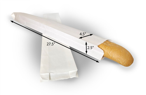 Lazio™ Italian Artisan-Crafted Long Baguette Bags are high-quality white kraft for freshly baked breads.  They are an Ideal for your bakery, deli, or grocery store.  4.5” (W) x 2.5” (G) x 27.5” (L) (115 mm x 65 mm x 700 mm) Lazio™ Italian Artisan-Crafted Long Baguette Bags are high-quality white kraft for freshly baked breads.  They are an Ideal for your bakery, deli, or grocery store.  4.5” (W) x 2.5” (G) x 27.5” (L) (115 mm x 65 mm x 700 mm)
