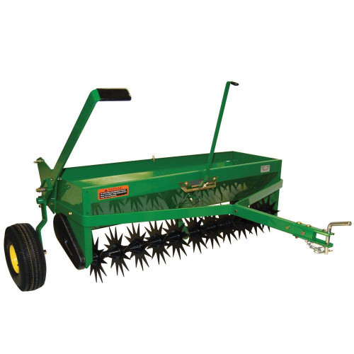 John Deere 40inch Tow-behind Spike Aerator & Spreader for Ride-on Mowers - RDO Equipment