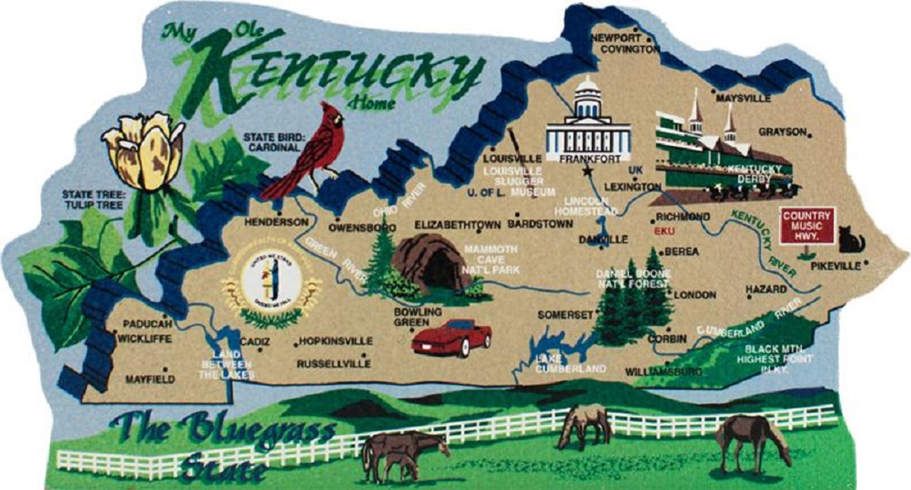 Kentucky State Map Wooden Keepsake Cat's Meow VillageUSA Points of 