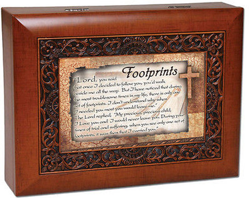 Footprints Cottage Garden Ornate Woodgrain Music Jewelry Box What A Friend Jesus