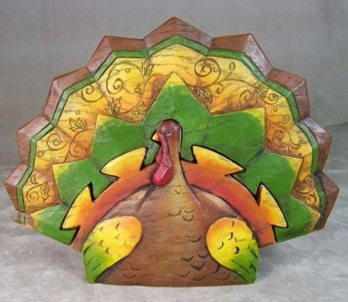 ROMAN 7.5" Resin Thanksgiving Harvest Turkey Puzzle Figurine #37362 NEW