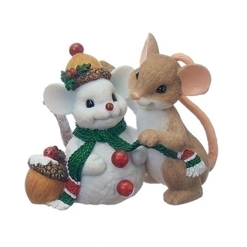 Charming Tails Mouse Figure w/Snowman Friend #130444