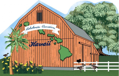 Cat’s Meow Village Hawaii State Barn R1159 Nene Yellow Hibiscus Kukui Tree