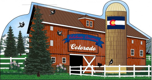 Cat’s Meow Village Colorado State Barn R1197 Lark Bunting Columbine Blue Spruce