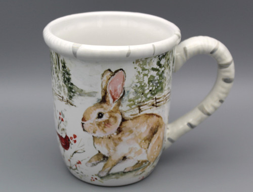 Certified International Winter Walk Scene 4.25" Coffee Mug Bunny & Cardinals