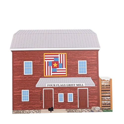 Cat’s Meow Village Four Flags Quilt Barn Grist Mill 26‑511 Wood Sitter Patriotic 