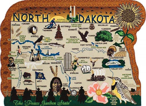Cat’s Meow Village North Dakota State Map RA680 Peace Garden State Decor (RA680)