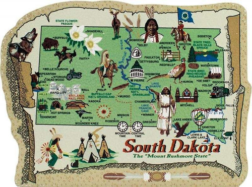 Cat’s Meow Village South Dakota State Map RA687 SD Wood Sitter Mount Rushmore