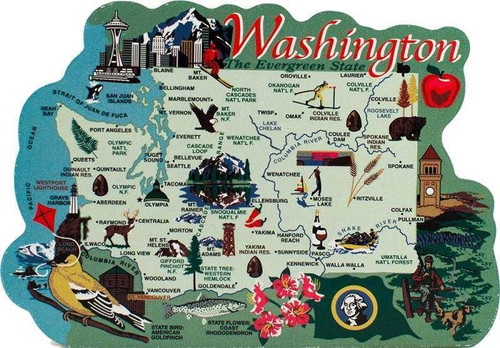 Cat’s Meow Village Washington State Map RA692 Evergreen State Decor