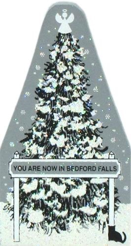 Cat's Meow Village Wooden Shelf Sitter Keepsake - It's a Wonderful Life - Welcome to Bedford Falls City Tree Sign 