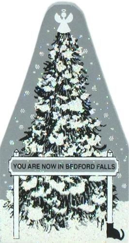 Cat's Meow Village It's a Wonderful Life - Welcome to Bedford Falls City Tree Sign Glitter Snow