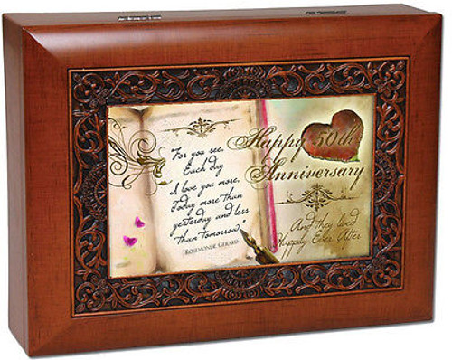 50 Anniversary Cottage Garden Ornate Woodgrain Music Jewelry Box Wonderful World