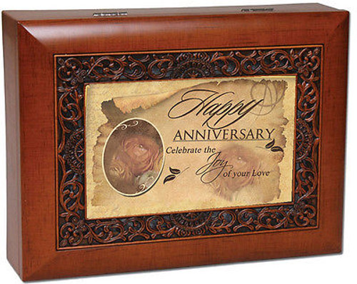 Anniversary Cottage Garden Ornate Woodgrain Music Jewelry Box Wonderful World NW