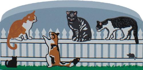 Cat's Meow Village Wooden Shelf Sitter Keepsake - Summer Kitty Fence #01-607