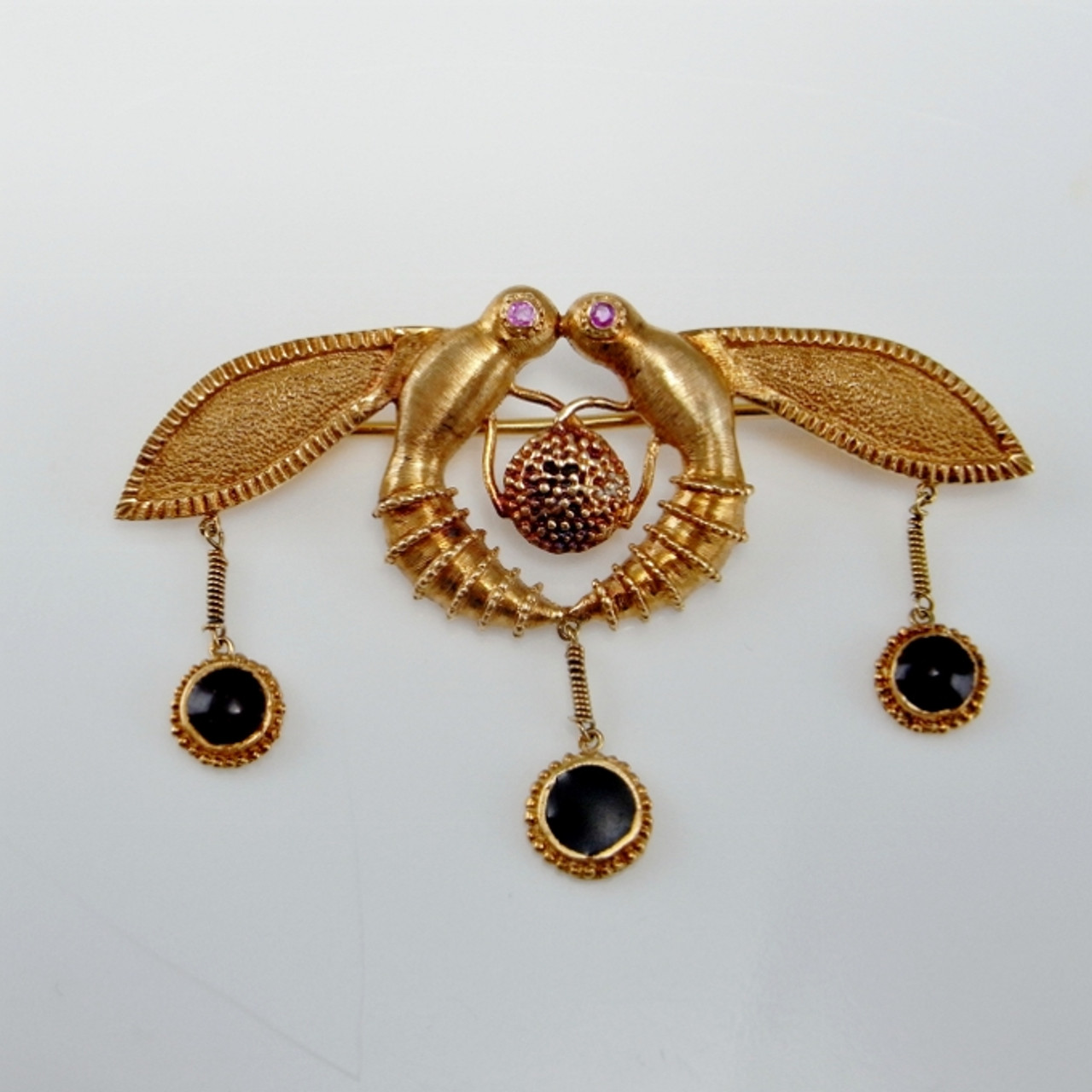 Archeological Minoan Revival Bees of Malia 18K Gold Brooch Pin Greek Greece