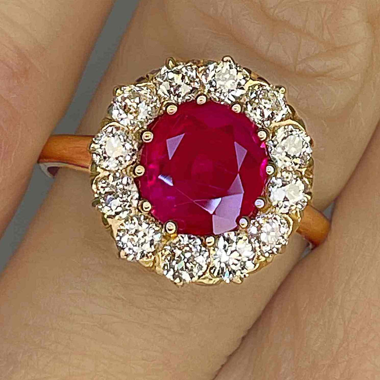 Antique Victorian Unheated Burmese Ruby Diamond Ring 15K Gold Old