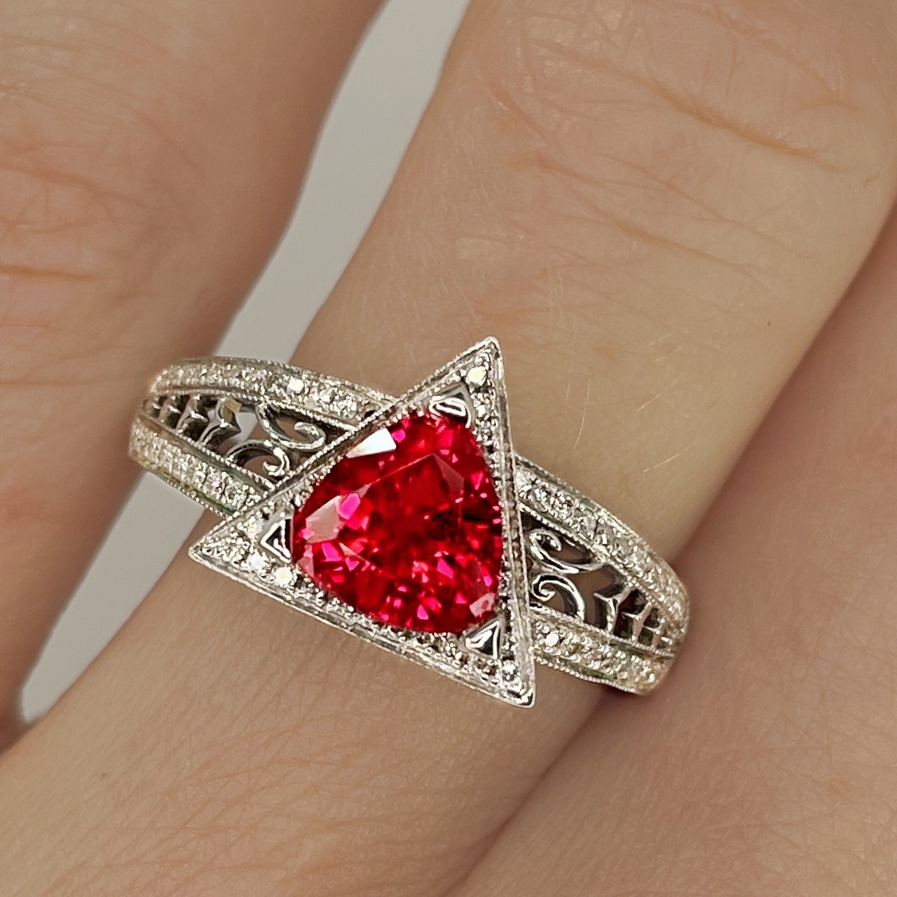 Trillion Cut Ruby Diamond Engagement Ring