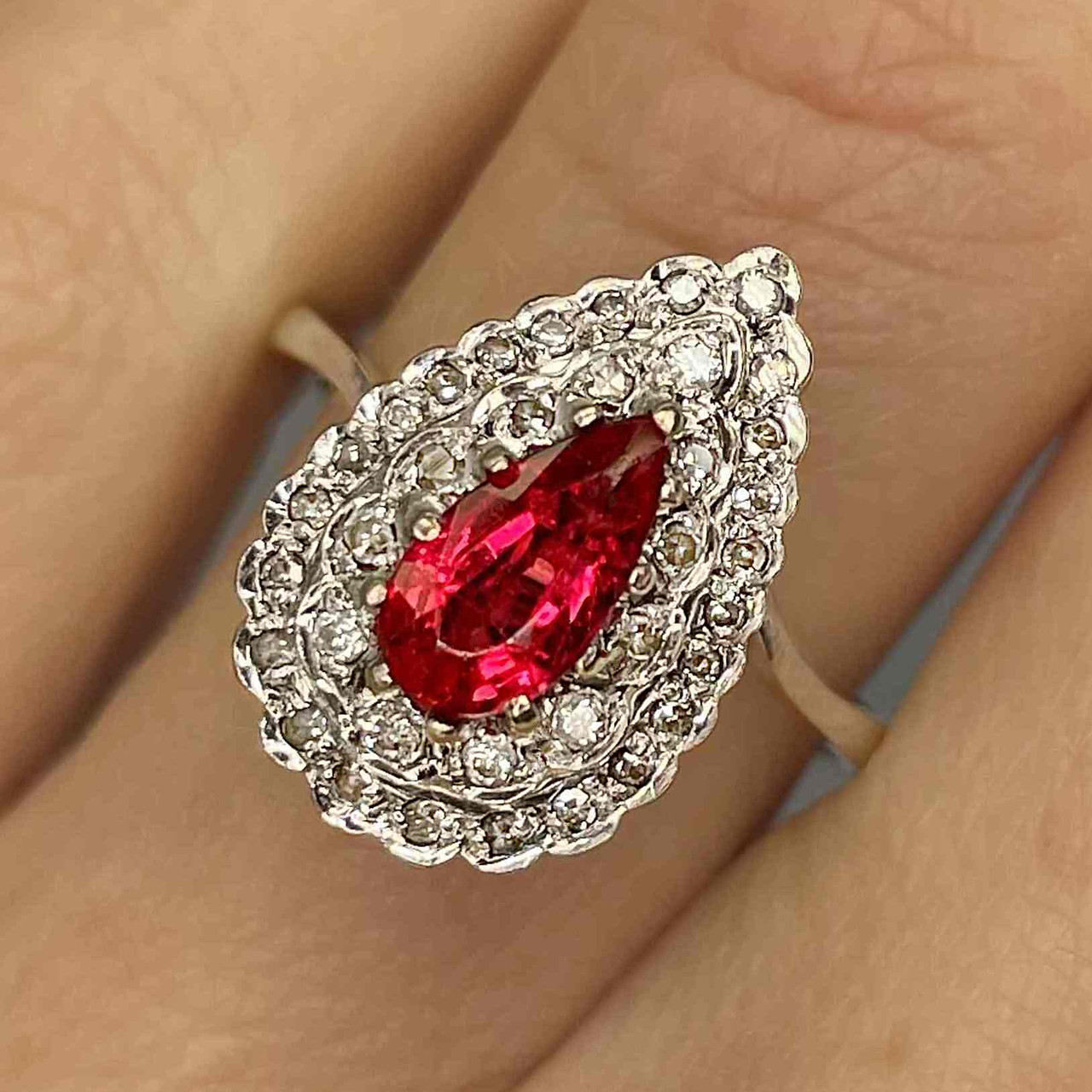 Art Deco Antique Red Spinel Diamond Ring White Gold