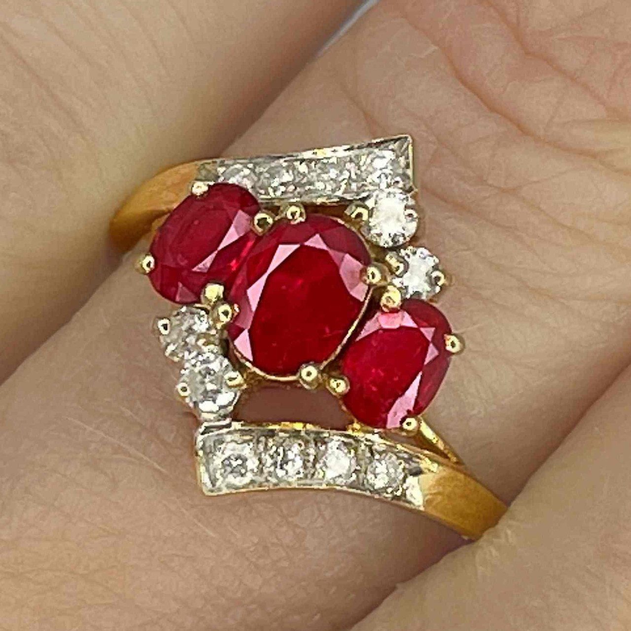 Unheated Three Stone Ruby Diamond Engagement Ring Yesterday