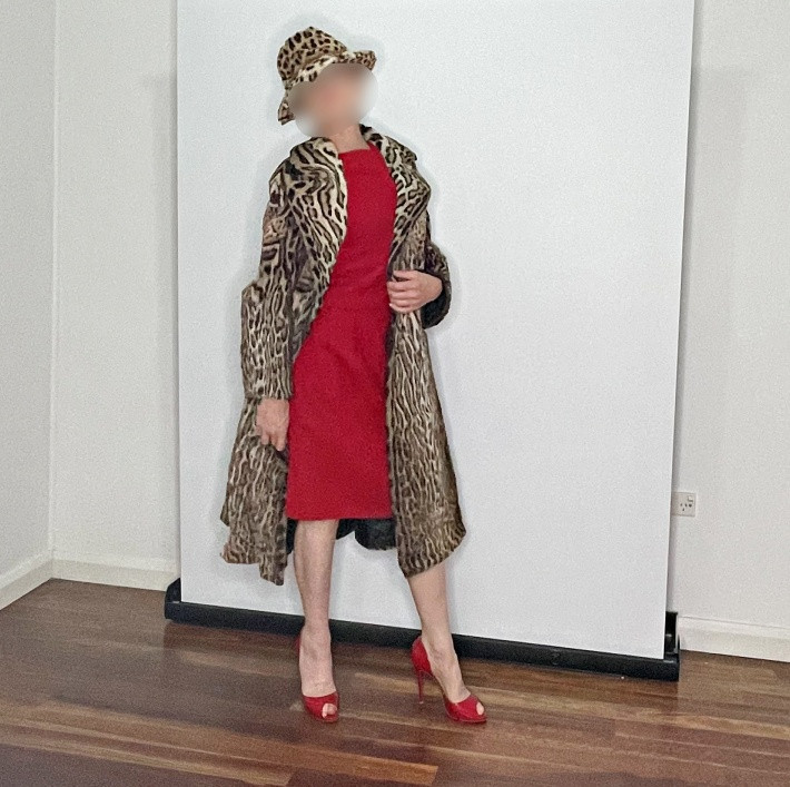 Size 10 (S) Mid Century Ocelot Fur Coat Long Belted Jacket Coat