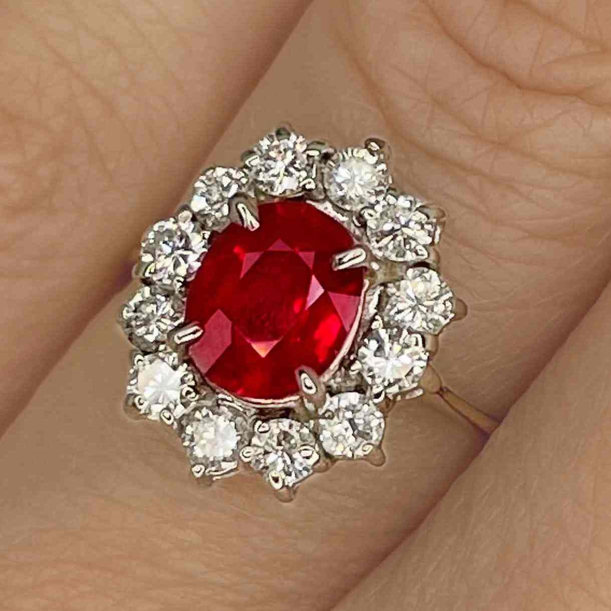Vivid Red Ruby Diamond Engagement Ring 18K White Gold
